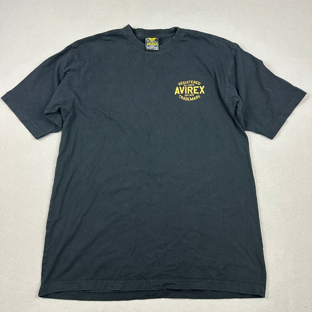 Avirex Shirt Men 2XL Black Yellow Logo T-Shirt Short Sleeve Crew Streetwear XXL